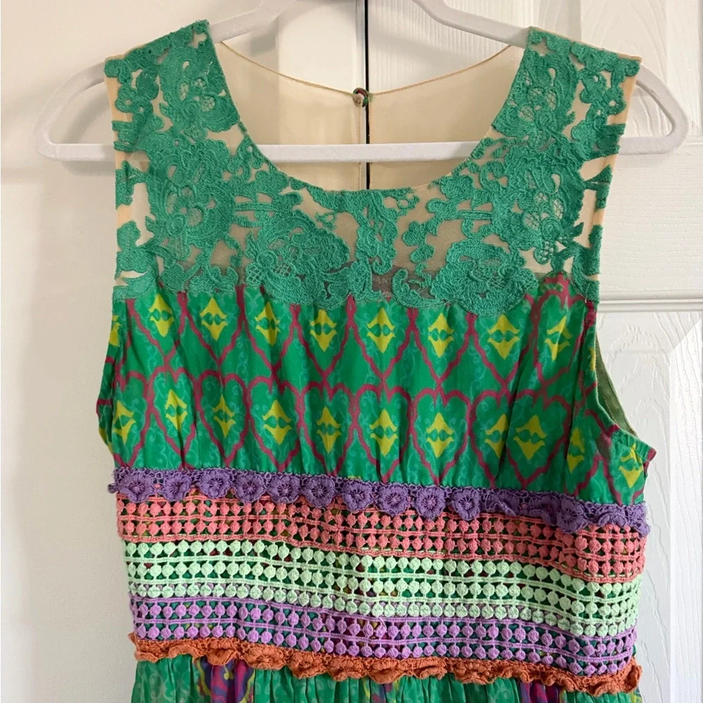 Hemant & Nandita Anthropologie Mintzita Maxi Dress Green Silk Large - Picture 4 of 9